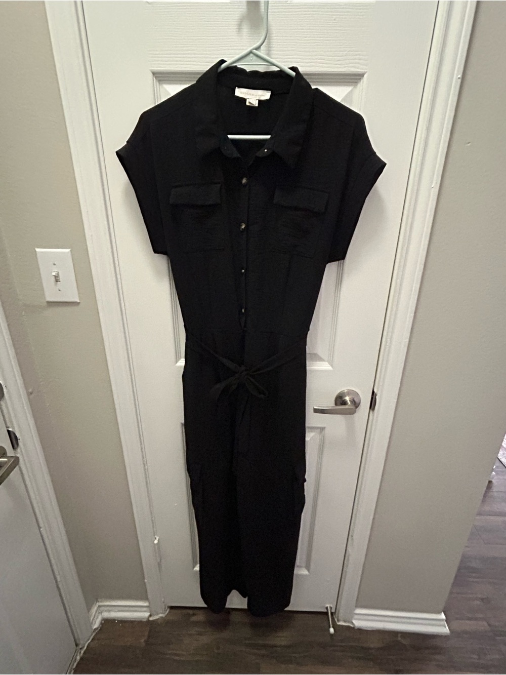 Monteau Black Button-Front Jumpsuit with Tie Waist